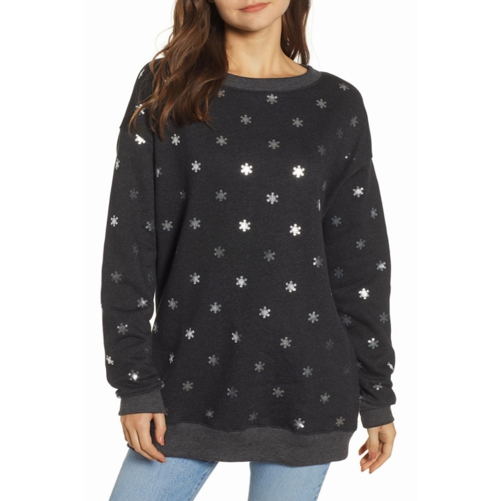 WILDFOX Shimmery Snowflakes Sweatshirt EUC Size Small